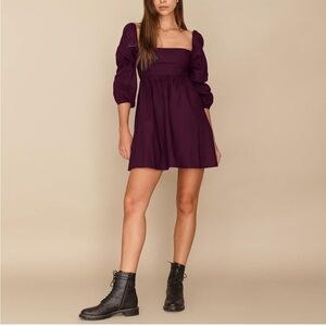 EXLURA square neck a-line mini dress, long puff sleeves, size XS